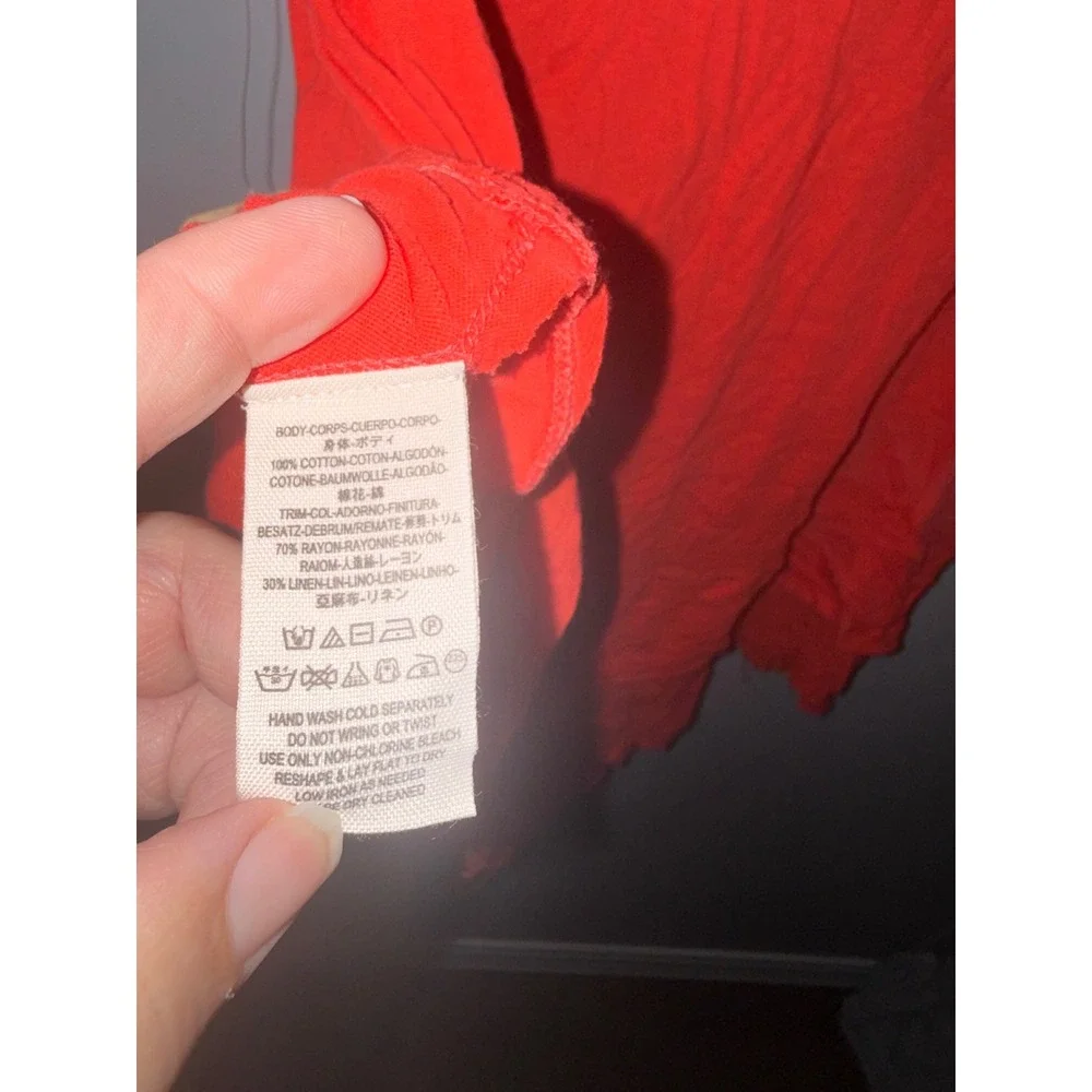 Free People We The Free Coral Red Layered Frayed Hem V-Neck Tank Top Medium NEW